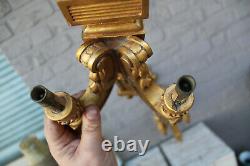 PAIR French wood carved gold gilt louis XVI sconces wall lights 1950