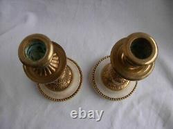 PAIR OF ANTIQUE FRENCH BRONZE MARBLE CANDLE HOLDERS, LOUIS 16 STYLE, 19th CENTURY