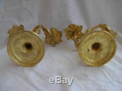 PAIR OF ANTIQUE FRENCH GILT BRONZE CANDLE HOLDERS, LOUIS XV STYLE, EARLY 20th