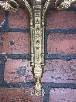 PAIR Solid Brass French Louis XVI Style 2 Arm Candle Wall Sconces