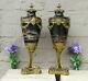Pair Antique French Marble Louis Xvi Guirlandes Dolphin Bronze Base Urns Vases