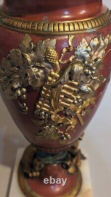 Pair 19th C Antique French Louis XVI Gilt Bronze Lioness Vase Sculpture Urn