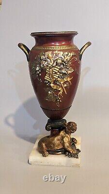 Pair 19th C Antique French Louis XVI Gilt Bronze Lioness Vase Sculpture Urn