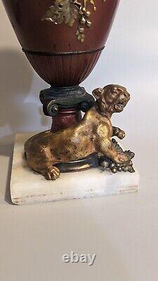 Pair 19th C Antique French Louis XVI Gilt Bronze Lioness Vase Sculpture Urn