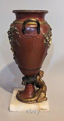 Pair 19th C Antique French Louis XVI Gilt Bronze Lioness Vase Sculpture Urn