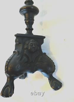 Pair 2 Antique French King Louis Gothic Bronze Pricket Candle Holders