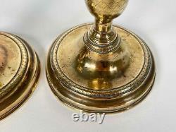 Pair Antique 18thC Early French Louis XIV Regence Etched Brass Candlesticks
