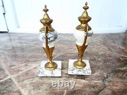 Pair Antique Bronze/Marble Garnitures For French Louis 16 Portico Clock 19c