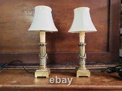 Pair Antique French Lamps Brass Louis XVI Classical Doric Column Table Lamp