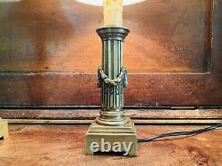 Pair Antique French Lamps Brass Louis XVI Classical Doric Column Table Lamp