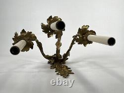 Pair Antique French Louis XV Rococo Gilt Bronze Ormolu 3-Light 22 Wall Sconces