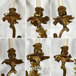 Pair Antique French Louis XV Rococo Gilt Bronze Ormolu 3-Light 22 Wall Sconces