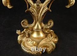 Pair Antique French Louis XV Style Gilt Bronze 2 Light Candelabra, 14 t. X 4 w