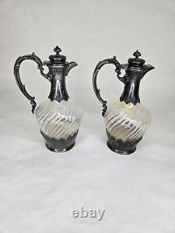 Pair Antique French Louis XVI Sterling Silver Léon Lapar Paris 1800's Decanters