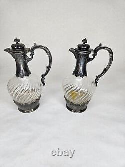 Pair Antique French Louis XVI Sterling Silver Léon Lapar Paris 1800's Decanters