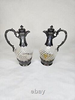 Pair Antique French Louis XVI Sterling Silver Léon Lapar Paris 1800's Decanters