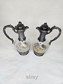 Pair Antique French Louis XVI Sterling Silver Léon Lapar Paris 1800's Decanters