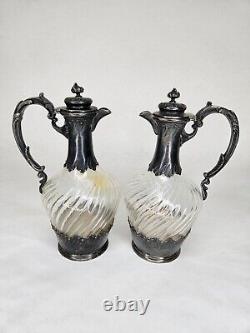 Pair Antique French Louis XVI Sterling Silver Léon Lapar Paris 1800's Decanters