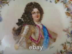 Pair Antique French Sevres 8 ¼ Por Plates with King Louis XIV & Marie Antoinette