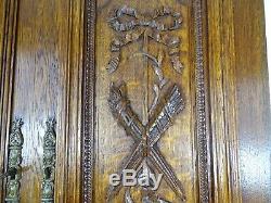 Pair Antique French Solid Oak Carved Wood Door/Panel Louis XVI Torch Quiver