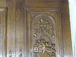 Pair Antique French Solid Oak Carved Wood Door/Panel Ribbon Louis XVI