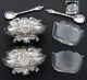 Pair Antique French Sterling Silver & Blown Glass Open Salts With Spoons, Empire