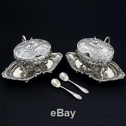 Pair Antique French Sterling Silver Mustard Pots, Louis XVI/Rococo Decoration