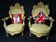 Pair Antique Gold Throne French Louis Xvi Style Carved Gilt High Back Armchairs