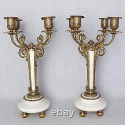 Pair Antique Louis XVI French Four Arm Bronze Marble Stone Taper Candelabras 13