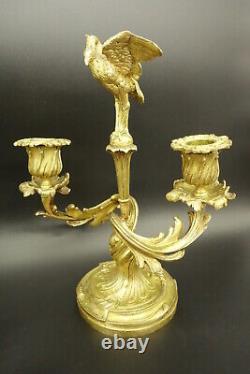 Pair Candleholders Herons Louis XV Style Era 19th Bronze French Antique
