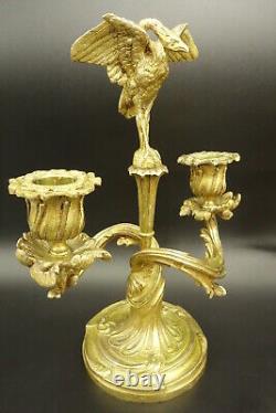 Pair Candleholders With Herons Louis XV Style Era 19th Bronze French Antique