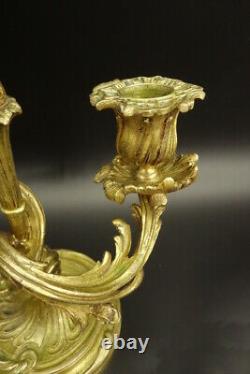 Pair Candleholders With Herons Louis XV Style Era 19th Bronze French Antique