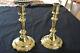 Pair Elegant French Louis Xv Brass Bronze Candlesticks Peened Stem C. 1750