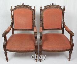 Pair French Antique Louis XVI Finely Carved Armchairs c. 1890-1900