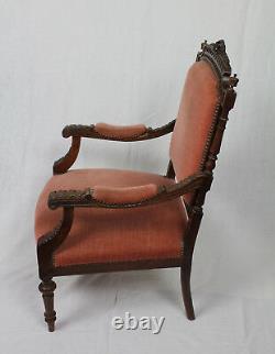 Pair French Antique Louis XVI Finely Carved Armchairs c. 1890-1900