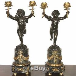 Pair French Bronze And Marble Louis XVI Clodion Style Candelabras