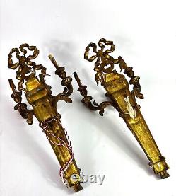 Pair Grand antique French Chateau Louis XVI style Bronze triple wall electric