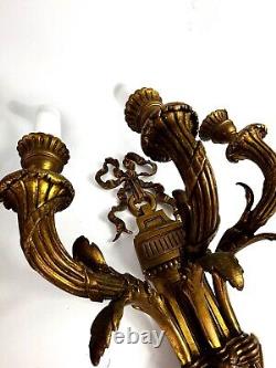 Pair Grand antique French Chateau Louis XVI style Bronze triple wall electric