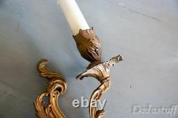 Pair Large Vintage French Gilded Bronze Sconces Louis XV Caffieri Rococo Style
