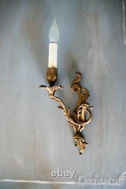 Pair Large Vintage French Gilded Bronze Sconces Louis XV Caffieri Rococo Style