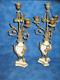 Pair Louis X1v Candelabaras Brass Beige Marble Dragon Heads Antique Beautiful