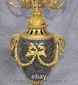 Pair Louis XVI Candelabras Marble Urns Gilt Ormolu Candles French