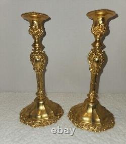 Pair Of 18th Century French Louis XV Style Bronze 10 Heavy Candlesticks