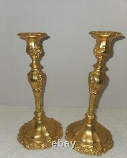 Pair Of 18th Century French Louis XV Style Bronze 10 Heavy Candlesticks