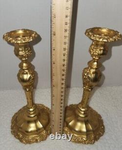 Pair Of 18th Century French Louis XV Style Bronze 10 Heavy Candlesticks