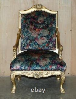 Pair Of Antique Original Giltwood Framed French Louis XV Fauteuils Armchairs