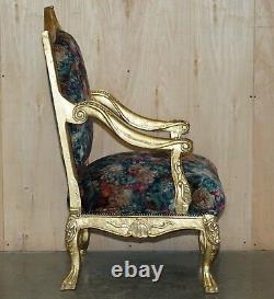 Pair Of Antique Original Giltwood Framed French Louis XV Fauteuils Armchairs