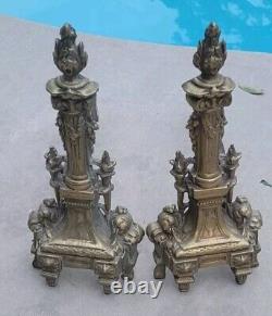 Pair Of Antique Ornate French Brass/Bronze Andirons/Firedogs