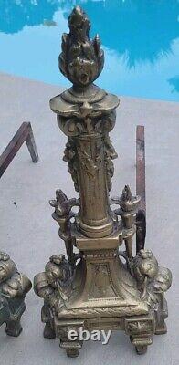 Pair Of Antique Ornate French Brass/Bronze Andirons/Firedogs