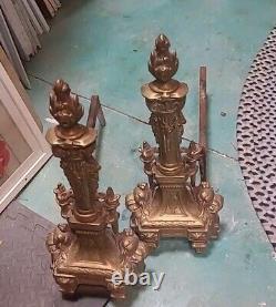 Pair Of Antique Ornate French Brass/Bronze Andirons/Firedogs